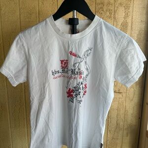 White Graphic T-Shirt with Red and Black Design
